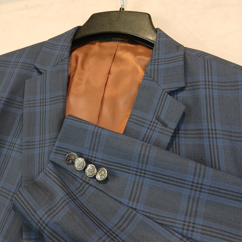 Jos A Bank‎ 46L Mens Blazer Sport Coat Blue Plaid 22x32 (44L)